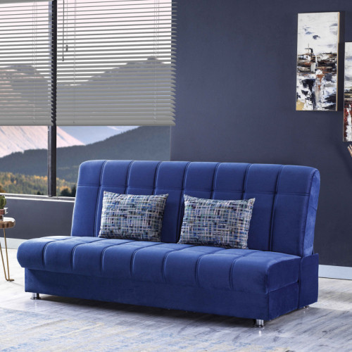 ספה מעוצבת נפתחת למיטה רחבה עם ארגז מצעים דגם קרלו כחול
