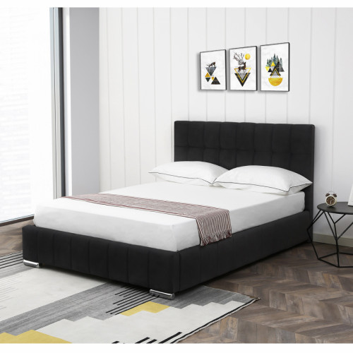 מיטה זוגית 140x190 מעוצבת ומרופדת בד קטיפתי דגם מוניק שחור