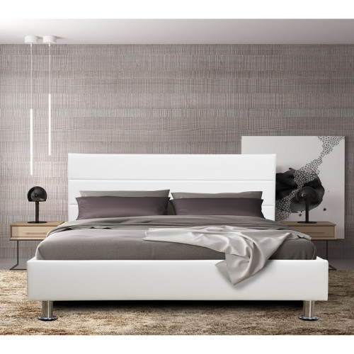 מיטת נוער רחבה ומעוצבת 120x190 בריפוד דמוי עור לבן דגם פיזה 120